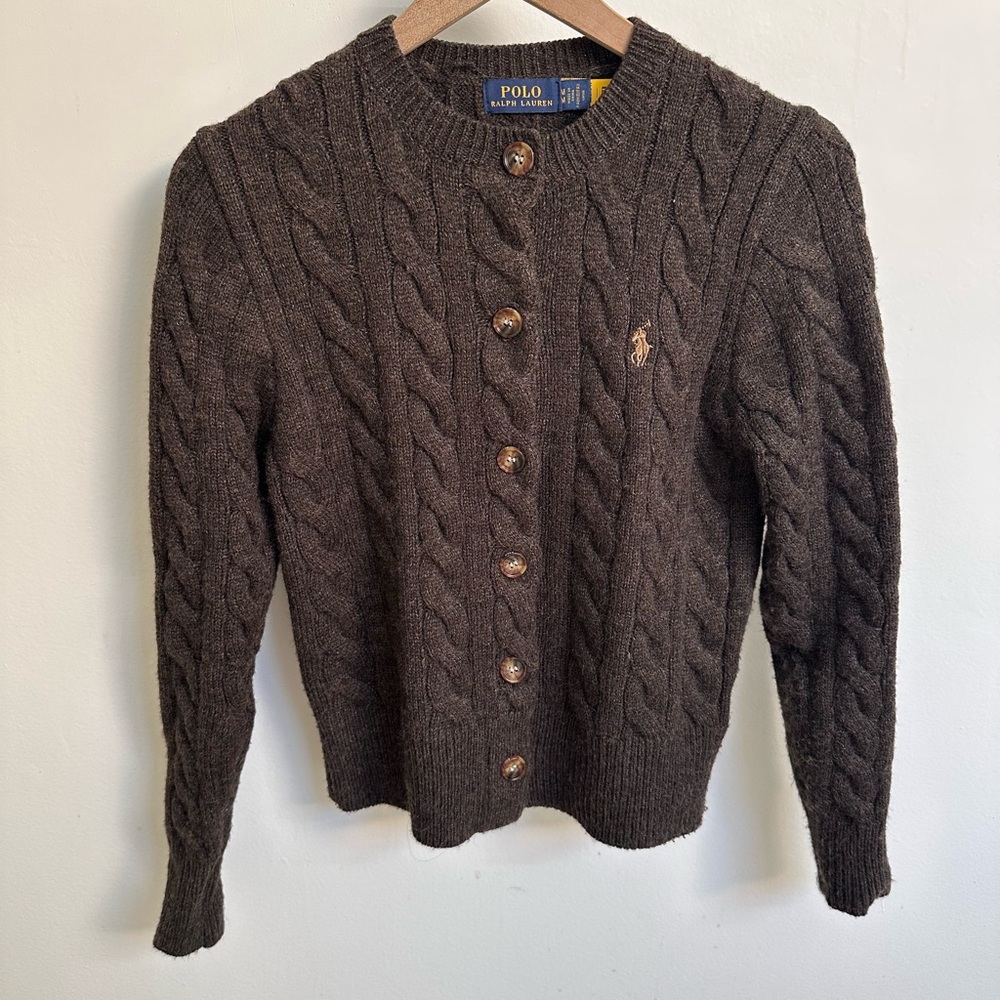 Ralph Lauren Dark Brown Cable Knit Cardigan Wool & Cashmere - Picture 4 of 5
